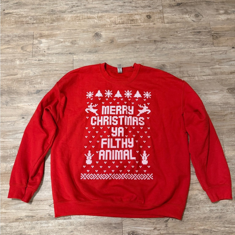 Gildan Festive Red Crewneck Christmas Home Alone Sweater